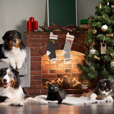 Show full view: GoTags Christmas Personalized Wool Knit Dog & Cat Stocking, Dark Gray slide 3 of 6