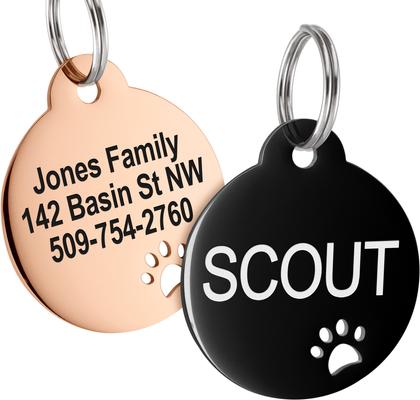 Show full view: GoTags Round with Paw Cutout Stainless Steel Personalized Dog & Cat ID Tag, Black, Small slide 1 of 6