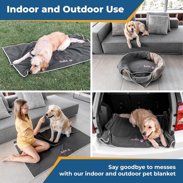 Show full view: GoTags Sherpa Fleece Personalized Dog Blanket, Grey, Small slide 4 of 8
