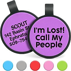 GoTags Silent Silicone I'm Lost! Call My People Personalized Dog ID Tag, Purple