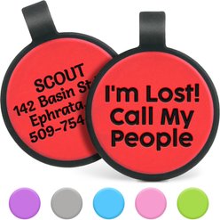 GoTags Silent Silicone I'm Lost! Call My People Personalized Dog ID Tag, Red