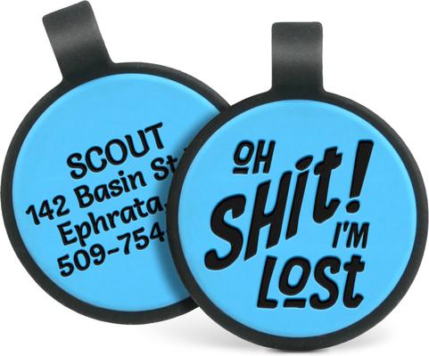 Show full view: GoTags Silent Silicone Oh Shit! I'm Lost Personalized Dog ID Tag, Blue slide 1 of 5