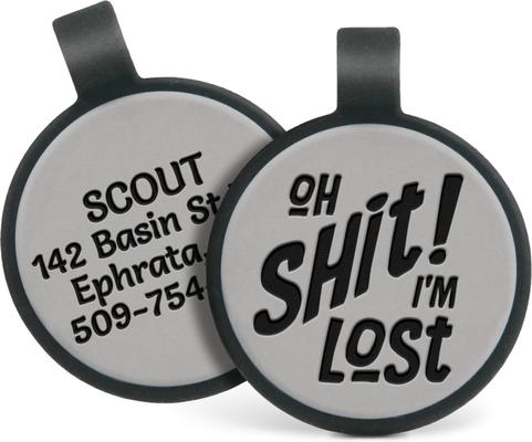 Show full view: GoTags Silent Silicone Oh Shit! I'm Lost Personalized Dog ID Tag, Grey slide 1 of 4