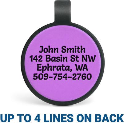 Show full view: GoTags Silent Silicone Pawsitively Lost Personalized Dog ID Tag, Purple slide 2 of 3