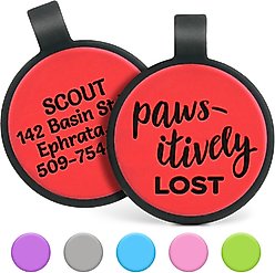 GoTags Silent Silicone Pawsitively Lost Personalized Dog ID Tag, Red