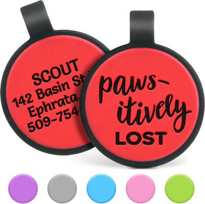 Show full view: GoTags Silent Silicone Pawsitively Lost Personalized Dog ID Tag, Red slide 1 of 3