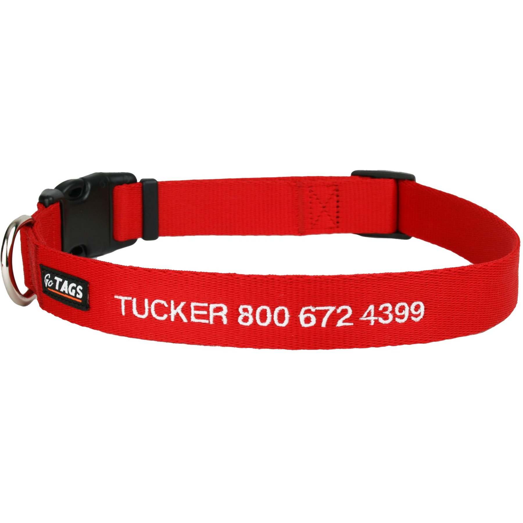 GoTags Small Font Personalized Dog Collar, Red, Large