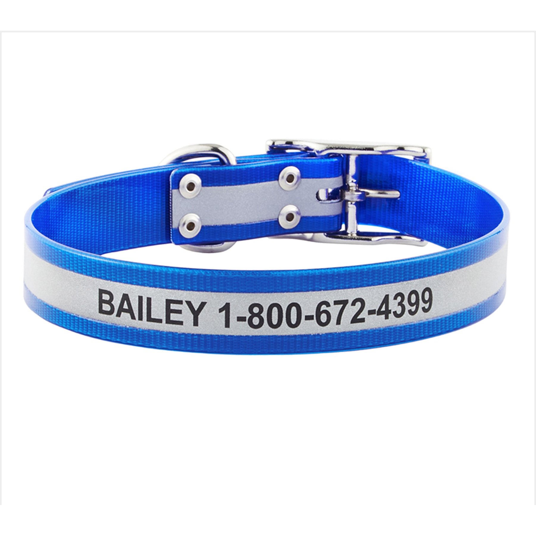 Custom Reflective Waterproof Dog Collar, Blue, 18 to 21-in neck, 1-in wide, GoTags