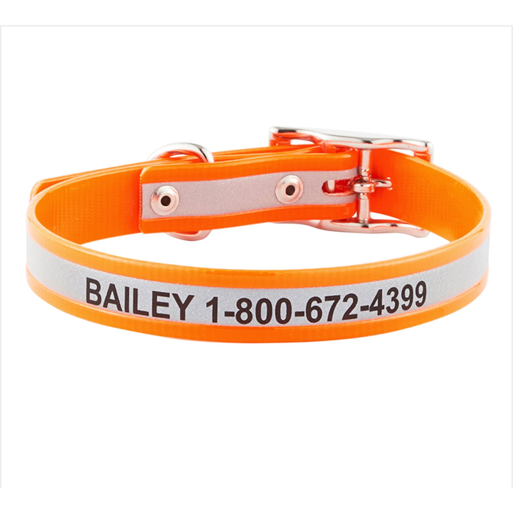 GoTags Waterproof Personalized Reflective Dog Collar, Orange, 14 to 16-in neck, 3/4-in wide