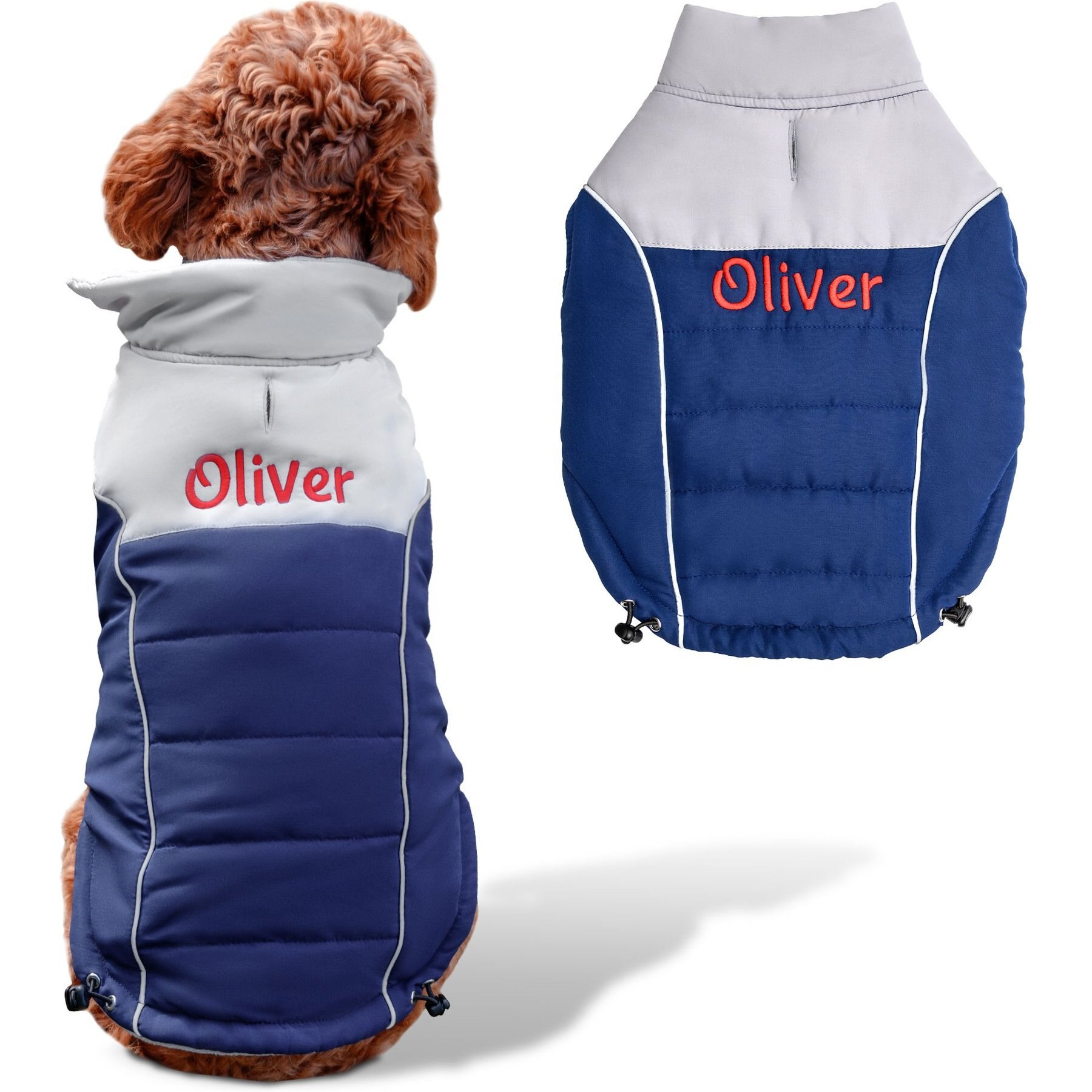 GoTags Christmas Winter Puffer Personalized Dog Coat, Blue, X-Large