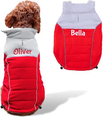 Show full view: GoTags Christmas Winter Puffer Personalized Dog Coat, Red, XXX-Large slide 1 of 8