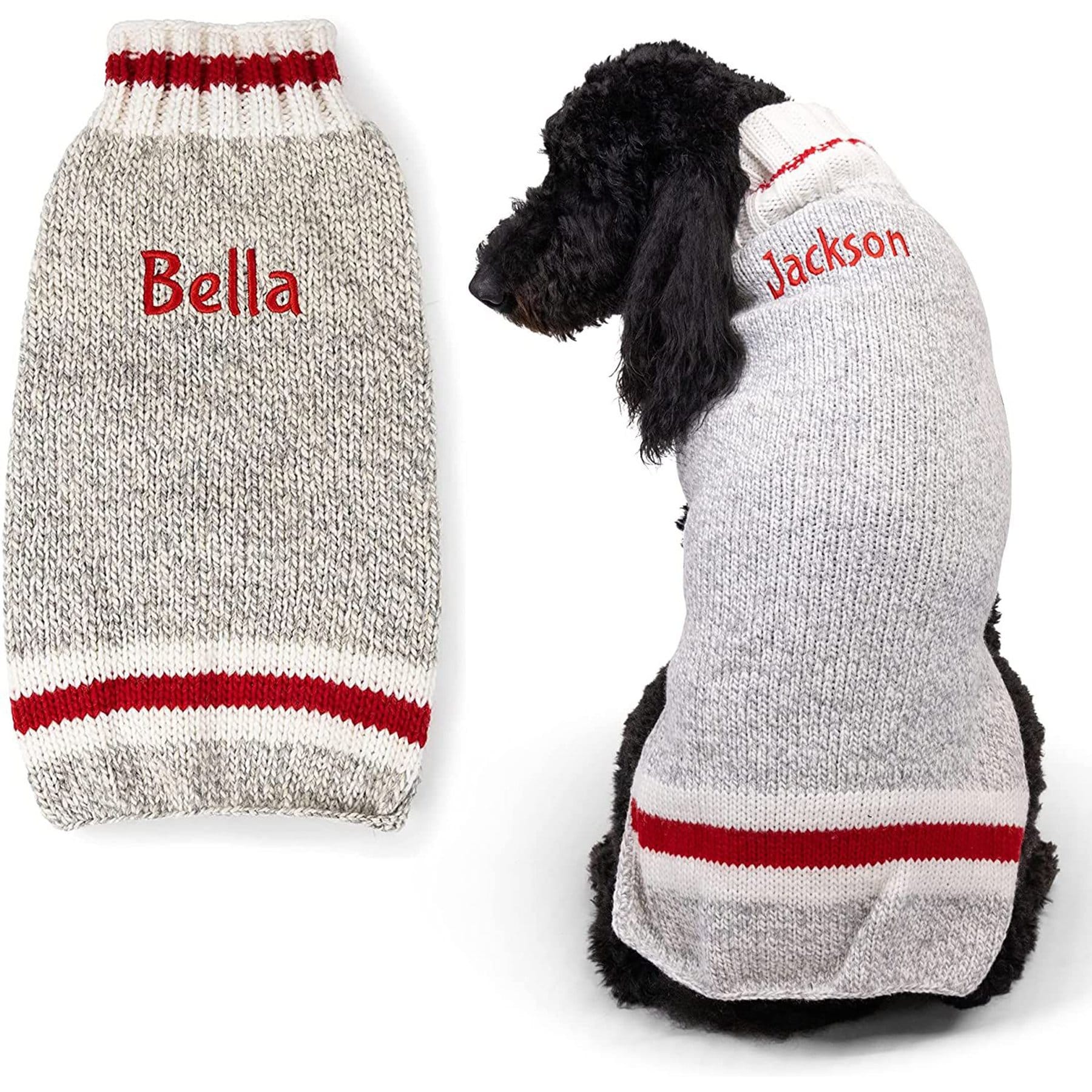 GoTags Wool Personalized Dog Sweater, Light Grey, Medium