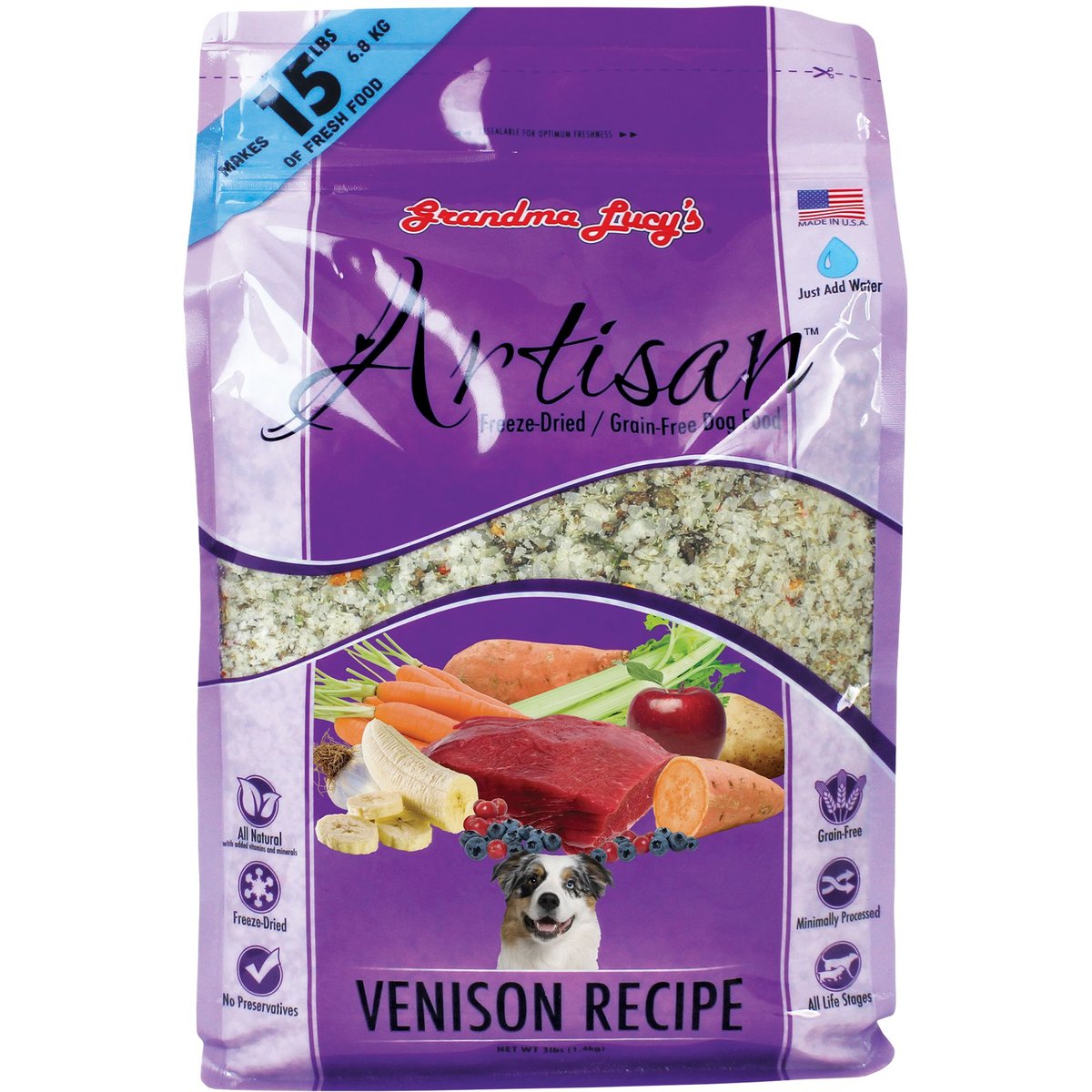 Grandma Lucy's Venison Freeze-Dried Dog Food, 3-lb (makes 17-lbs)