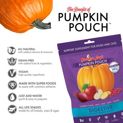 Show full view: Grandma Lucy's Pumpkin Pouch Digestive Freeze-Dried Dog & Cat Food Topper, 6-oz bag slide 4 of 9