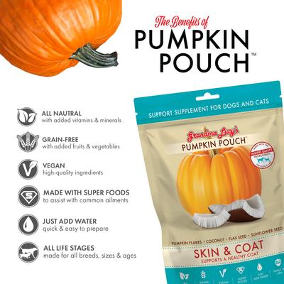 Show full view: Grandma Lucy's Pumpkin Pouch Skin & Coat Freeze-Dried Dog & Cat Food Topper, 6-oz bag slide 4 of 9