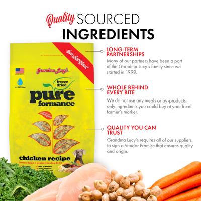 Show full view: Grandma Lucy's Pureformance Chicken Grain-Free Freeze-Dried Dog Food, 1-lb bag slide 5 of 12