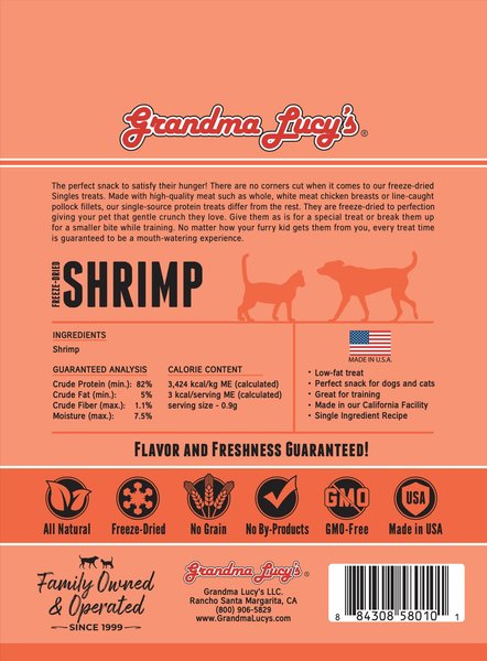 Grandma Lucy's Shrimp Grain-Free Freeze-Dried Dog & Cat Treats, 0.65-oz bag