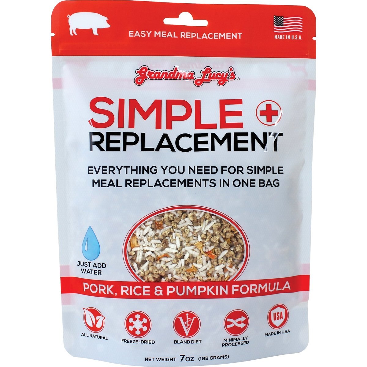 Grandma Lucy's Simple Replacement Pork, Rice & Pumpkin Formula Freeze-Dried Dog Food, 7-oz bag