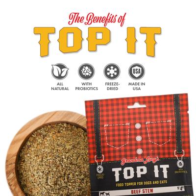 Show full view: Grandma Lucy's Top It Beef Stew Grain-Free Dry Dog & Cat Food Topping, 4-oz bag slide 4 of 10