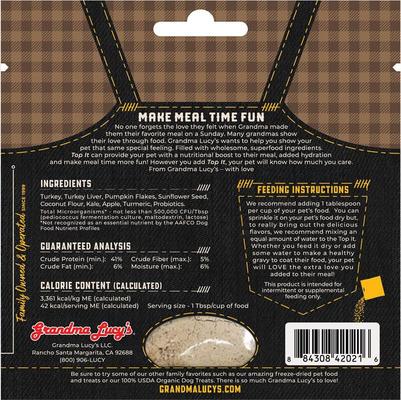 Show full view: Grandma Lucy's Top It Turkey Dinner Grain-Free Dry Dog & Cat Food Topping, 4-oz bag slide 3 of 9