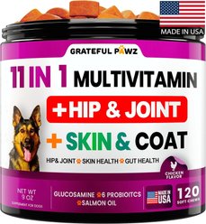 Grateful Pawz 11 in 1 Multivitamin with Glucosamine Salmon Flavored Chew Supplement for Dogs, 120 count slide 1 of 5