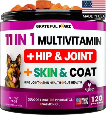 Show full view: Grateful Pawz 11 in 1 Multivitamin with Glucosamine Salmon Flavored Chew Supplement for Dogs, 120 count slide 1 of 6