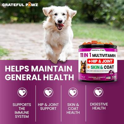 Show full view: Grateful Pawz 11 in 1 Multivitamin with Glucosamine Salmon Flavored Chew Supplement for Dogs, 120 count slide 4 of 6