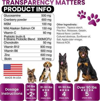 Show full view: Grateful Pawz 11 in 1 Multivitamin with Glucosamine Salmon Flavored Chew Supplement for Dogs, 120 count slide 5 of 6