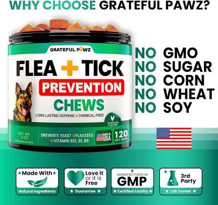 Show full view: Grateful Pawz Flea & Tick Prevention Chew Supplement for Dogs, 120 count slide 6 of 7
