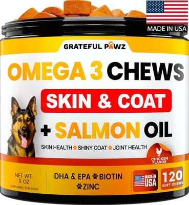 Show full view: Grateful Pawz Omega-3 Fish Oil Chicken Flavored Skin & Coat Chew Supplement for Dogs, 120 count slide 1 of 5