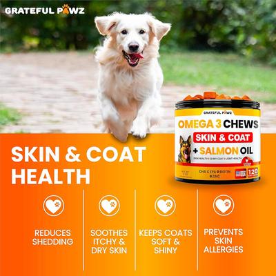 Show full view: Grateful Pawz Omega-3 Fish Oil Chicken Flavored Skin & Coat Chew Supplement for Dogs, 120 count slide 5 of 5