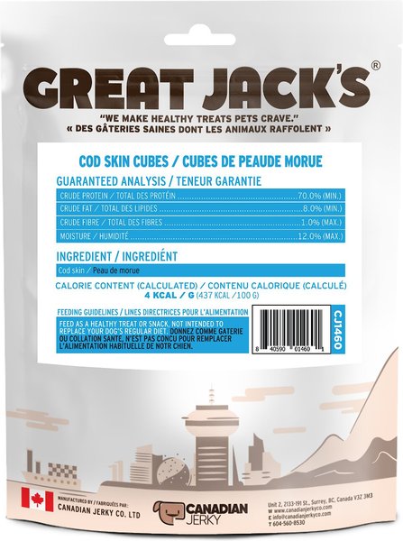 Great Jack's Air Dried Cod Skin Chew Cubes Dog Treats, 5.8-oz bag