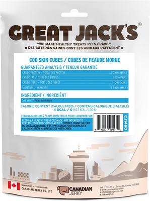Show full view: Great Jack's Air Dried Cod Skin Chew Cubes Dog Treats, 5.8-oz bag slide 3 of 3
