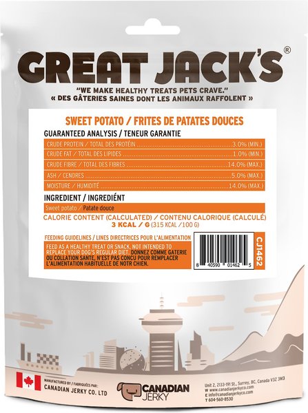 Great Jack's Air Dried Sweet Potato Chews Dog Treats, 5-oz bag