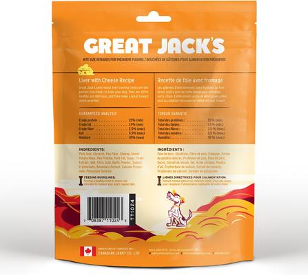 Show full view: Great Jack's Big Bitz Liver & Cheese Recipe Grain-Free Dog Treats, 14-oz bag slide 3 of 8