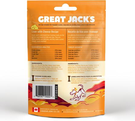 Show full view: Great Jack's Big Bitz Liver & Cheese Recipe Grain-Free Dog Treats, 2-oz bag slide 3 of 8