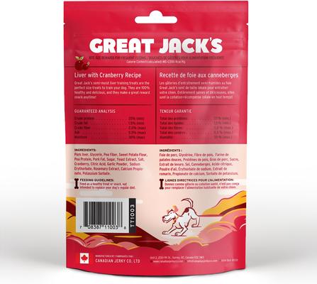 Show full view: Great Jack's Big Bitz Liver & Cranberry Recipe Grain-Free Dog Treats, 7-oz bag slide 3 of 8