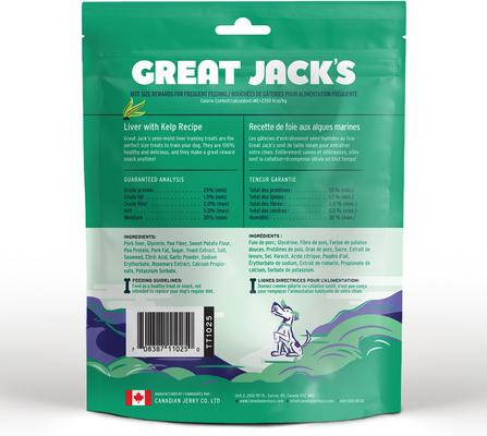 Show full view: Great Jack's Big Bitz Liver & Kelp Recipe Grain-Free Dog Treats, 14-oz bag slide 3 of 8