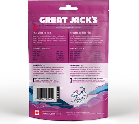 Show full view: Great Jack's Big Bitz Liver Recipe Grain-Free Dog Treats, 7-oz bag slide 3 of 8