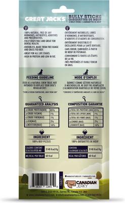 Show full view: Great Jack's Canada Made Bully Sticks Dog Treats, 5-7-in, 6 count slide 3 of 10