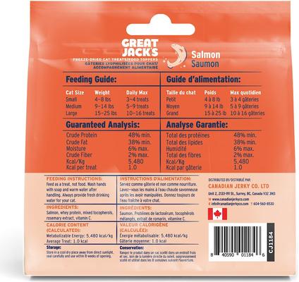 Show full view: Great Jack's Salmon Freeze-Dried Grain-Free Cat Treats, 1-oz bag slide 3 of 8