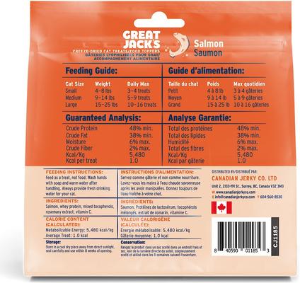 Show full view: Great Jack's Salmon Freeze-Dried Grain-Free Cat Treats, 3-oz bag slide 3 of 8