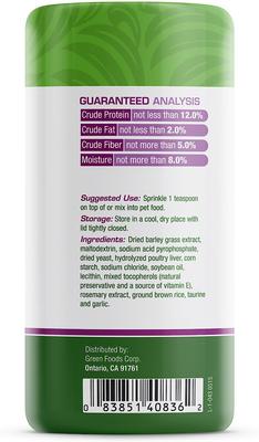 Show full view: Green Foods Barley Cat Grass Juice Powder Cat Supplement, 3-oz jar slide 4 of 6