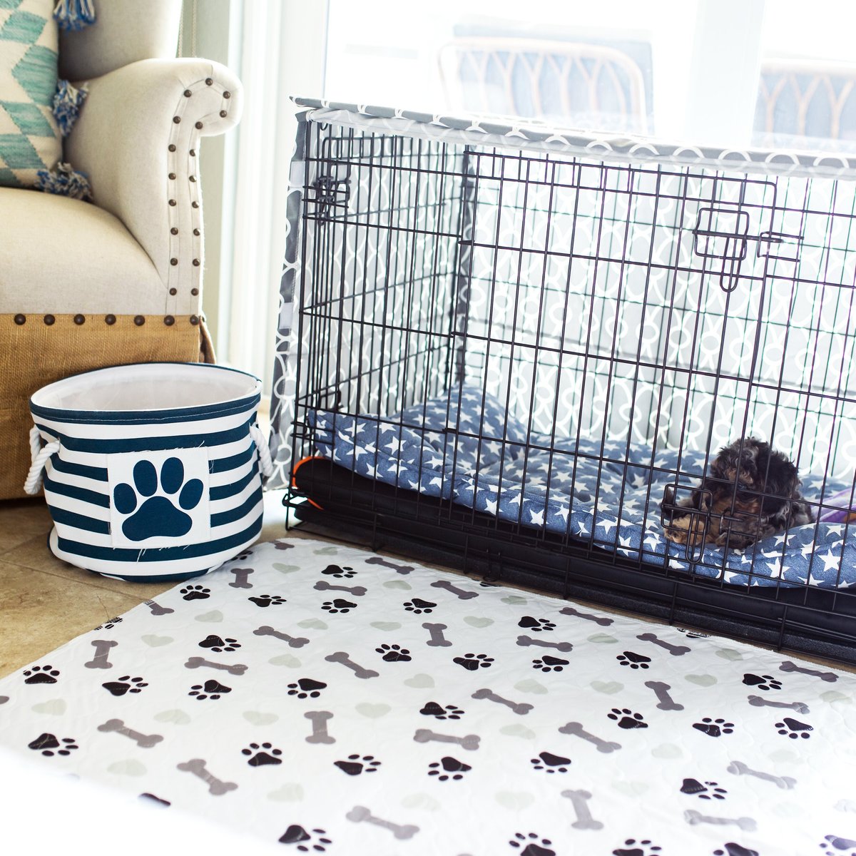 Green Lifestyle Printed Reusable Cat & Dog Pee Pads, Blue & White