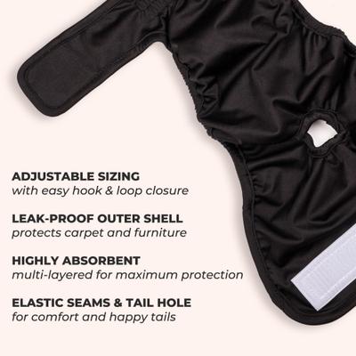 Show full view: Green Lifestyle Washable Dog Diapers, 3 count, Black, Medium: 14.5 to 18.5-in waist slide 3 of 9