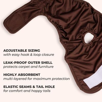 Show full view: Green Lifestyle Washable Dog Diapers, 3 count, Dark Brown, Medium: 14.5 to 18.5-in waist slide 2 of 8