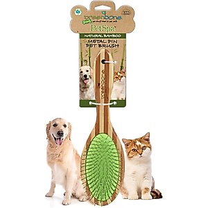 Greenbone Pet Spa Metal Pin Brush, All-Natural Bamboo Grooming Brush for Dogs & Cats, Large