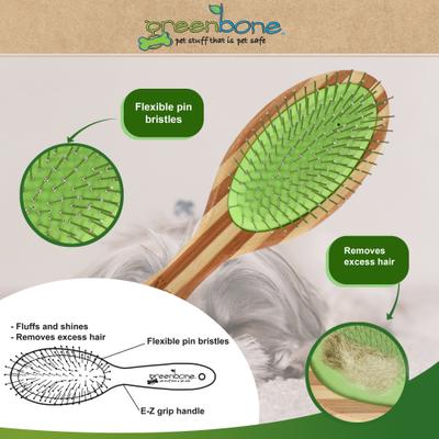 Show full view: Greenbone Pet Spa Metal Pin Brush, All-Natural Bamboo Grooming Brush for Dogs & Cats, Large slide 2 of 8