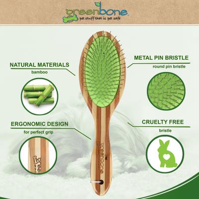 Show full view: Greenbone Pet Spa Metal Pin Brush, All-Natural Bamboo Grooming Brush for Dogs & Cats, Large slide 3 of 8