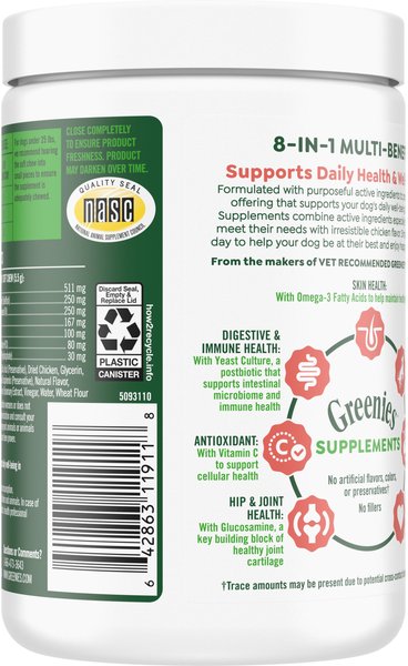 Greenies 8-in-1 Multi-Benefit Chicken Flavored Soft Chew Multivitamin for Dogs